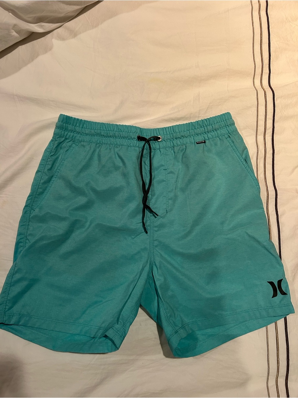 Hurley Men's Teal Aquamarine Swim Trunks with Black Drawstring
